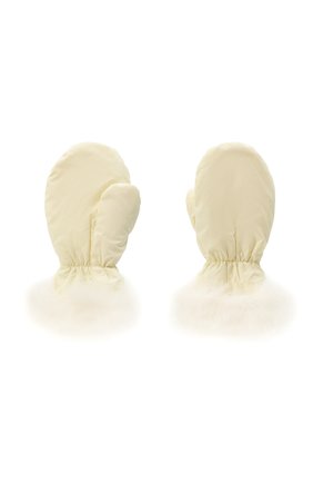Детские пуховые варежки с мехом YVES SALOMON ENFANT белого цвета, арт. 21WEA016XXM08W | Фото 2 (Материал: Синтетический материал, Текстиль)