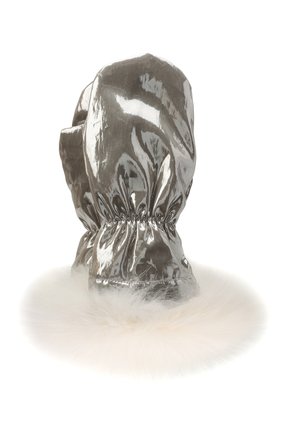 Детские пуховые варежки с мехом YVES SALOMON ENFANT серебряного цвета, арт. 21WEA016XXM08W | Фото 1 (Материал: Текстиль, Синтетический материал)