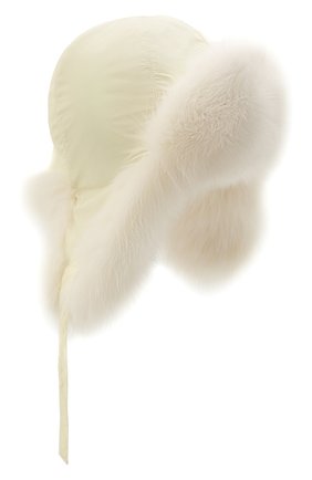 Детского пуховая шапка-ушанка с мехом YVES SALOMON ENFANT белого цвета, арт. 21WEA015XXM08W | Фото 1 (Материал: Текстиль, Синтетический материал)