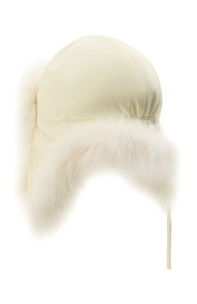 Детского пуховая шапка-ушанка с мехом YVES SALOMON ENFANT белого цвета, арт. 21WEA015XXM08W | Фото 2 (Материал: Текстиль, Синтетический материал)