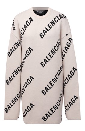 Женский пуловер из хлопка и шерсти BALENCIAGA кремвого цвета по цене 85650 руб., арт. 657401/T3200 | Фото 1 Женский пуловер из хлопка и шерсти BALENCIAGA кремвого цвета, арт. 657401/T3200 | Фото 1 (Материал внешний: Хлопок; Женское Кросс-КТ: Пуловер-одежда; Рукава: Длинные; Длина (для топов): Удлиненные; Стили: Спорт-шик)