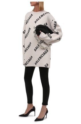 Женский пуловер из хлопка и шерсти BALENCIAGA кремвого цвета по цене 85650 руб., арт. 657401/T3200 | Фото 2 Женский пуловер из хлопка и шерсти BALENCIAGA кремвого цвета, арт. 657401/T3200 | Фото 2 (Материал внешний: Хлопок; Женское Кросс-КТ: Пуловер-одежда; Рукава: Длинные; Длина (для топов): Удлиненные; Стили: Спорт-шик)
