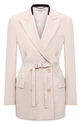 Женский жакет из вискозы и шерсти STELLA MCCARTNEY белого цвета по цене 133000 руб., арт. 603218/SSA05 | Фото 1 Женский жакет из вискозы и шерсти STELLA MCCARTNEY белого цвета, арт. 603218/SSA05 | Фото 1 (Материал внешний: Вискоза, Шерсть; Материал подклада: Вискоза; Женское Кросс-КТ: Жакет-одежда; 1-2-бортные: Двубортные; Рукава: Длинные; Длина (для топов): Удлиненные; Случай: Повседневный; Стили: Кэжуэл)
