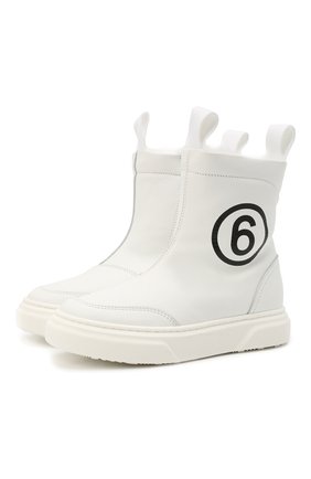 Детские кожаные ботинки MM6 белого цвета, арт. 68974/KIPS/28-35 | Фото 1 (Материал утеплителя: Натуральный мех; Материал внешний: Кожа)