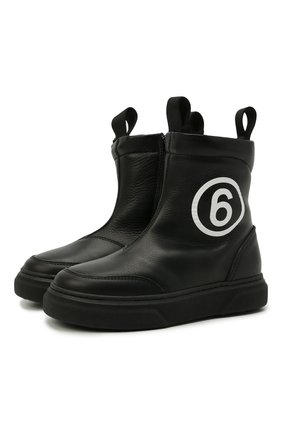 Детские кожаные ботинки MM6 черного цвета, арт. 68974/B0MBER/36-41 | Фото 1 (Материал утеплителя: Натуральный мех; Материал внешний: Кожа)