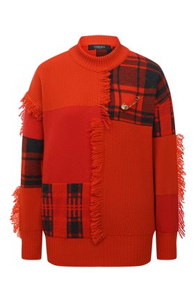 Женский шерстяной свитер VERSACE красного цвета по цене 89950 руб., арт. 1001306/1A00791 | Фото 1 Женский шерстяной свитер VERSACE красного цвета, арт. 1001306/1A00791 | Фото 1 (Длина (для топов): Стандартные; Рукава: Длинные; Материал внешний: Шерсть; Стили: Гламурный; Женское Кросс-КТ: Свитер-одежда)