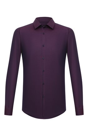 Мужская хлопковая сорочка BOSS фиолетового цвета по цене 13500 руб., арт. 50461178 | Фото 1 Мужская хлопковая сорочка BOSS фиолетового цвета, арт. 50461178 | Фото 1 (Материал внешний: Хлопок; Рукава: Длинные; Длина (для топов): Стандартные; Случай: Формальный; Принт: Однотонные; Рубашки М: Slim Fit; Манжеты: На пуговицах; Стили: Классический; Воротник: Кент)