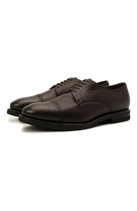 Мужские кожаные дерби H`D`S`N BARACCO темно-коричневого цвета, арт. 80222.M.0* | Фото 1 (Материал внешний: Кожа; Материал утеплителя: Натуральный мех; Мужское Кросс-КТ: Броги-обувь; Стили: Классический)