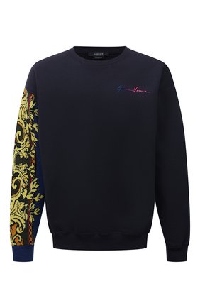 Мужской хлопковый свитшот VERSACE синего цвета по цене 66700 руб., арт. 1000529/1A00447 | Фото 1 Мужской хлопковый свитшот VERSACE синего цвета, арт. 1000529/1A00447 | Фото 1 (Материал внешний: Хлопок; Мужское Кросс-КТ: свитшот-одежда; Принт: С принтом; Стили: Спорт-шик; Длина (для топов): Стандартные; Рукава: Длинные)