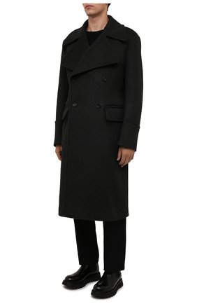 Мужской шерстяное пальто DOLCE & GABBANA темно-серого цвета, арт. G024ZT/FU2H5 | Фото 3 (Материал внешний: Шерсть; Рукава: Длинные; Длина (верхняя одежда): Длинные; Мужское Кросс-КТ: пальто-верхняя одежда; Стили: Кэжуэл)