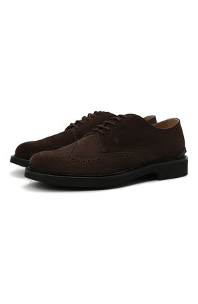 Мужские замшевые дерби TOD’S темно-коричневого цвета по цене 42200 руб., арт. XXM06H0EP60RE0 | Фото 1 Мужские замшевые дерби TOD’S темно-коричневого цвета, арт. XXM06H0EP60RE0 | Фото 1 (Материал внутренний: Натуральная кожа; Стили: Классический; Материал внешний: Замша; Мужское Кросс-КТ: Броги-обувь)