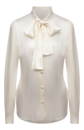 Женская шелковая блузка DOLCE & GABBANA кремвого цвета по цене 128500 руб., арт. F5P09T/FURAG | Фото 1 Женская шелковая блузка DOLCE & GABBANA кремвого цвета, арт. F5P09T/FURAG | Фото 1 (Материал внешний: Шелк; Рукава: Длинные; Длина (для топов): Стандартные; Стили: Романтичный; Принт: Без принта; Женское Кросс-КТ: Блуза-одежда)