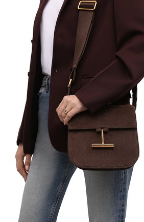 Женская сумка tara mini TOM FORD темно-коричневого цвета по цене 121000 руб., арт. L1502T-LCL209 | Фото 2 Женская сумка tara mini TOM FORD темно-коричневого цвета, арт. L1502T-LCL209 | Фото 2 (Ремень/цепочка: На ремешке; Размер: mini; Материал: Натуральная кожа, Натуральная замша; Сумки-технические: Сумки через плечо)