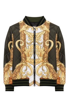 Детского стеганый бомбер VERSACE зеленого цвета по цене 45400 руб., арт. 1001143/1A00761/8A-14A | Фото 1 Детского стеганый бомбер VERSACE зеленого цвета, арт. 1001143/1A00761/8A-14A | Фото 1 (Рукава: Длинные; Материал подклада: Купро; Материал внешний: Синтетический материал; Кросс-КТ: бомбер, Сезон: демисезон; Ростовка одежда: 10 - 11 лет | 140 - 146см, 12 лет | 152 см, 16 лет | 164 см, 8 лет | 128 см)
