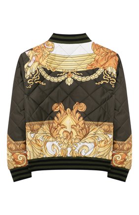 Детского стеганый бомбер VERSACE зеленого цвета по цене 45400 руб., арт. 1001143/1A00761/8A-14A | Фото 2 Детского стеганый бомбер VERSACE зеленого цвета, арт. 1001143/1A00761/8A-14A | Фото 2 (Рукава: Длинные; Материал подклада: Купро; Материал внешний: Синтетический материал; Кросс-КТ: бомбер, Сезон: демисезон; Ростовка одежда: 10 - 11 лет | 140 - 146см, 12 лет | 152 см, 16 лет | 164 см, 8 лет | 128 см)
