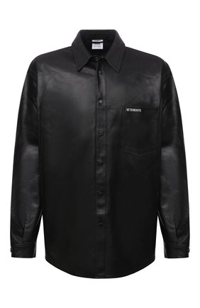 Мужская кожаная рубашка VETEMENTS черного цвета по цене 277000 руб., арт. UA52SH980B 2404/M | Фото 1 Мужская кожаная рубашка VETEMENTS черного цвета, арт. UA52SH980B 2404/M | Фото 1 (Длина (для топов): Стандартные; Рукава: Длинные; Случай: Повседневный; Принт: С принтом; Стили: Гранж; Манжеты: На кнопках; Воротник: Кент)