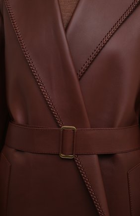 Женское кожаное пальто LORO PIANA коричневого цвета, арт. FAL7297 | Фото 5 (Рукава: Длинные; Длина (верхняя одежда): До колена; 1-2-бортные: Однобортные; Материал внешний: Натуральная кожа; Женское Кросс-КТ: Замша и кожа; Стили: Кэжуэл)