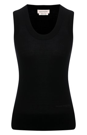 Женский кашемировый топ ALEXANDER MCQUEEN черного цвета, арт. 667843/Q1AVX | Фото 1 (Материал внешний: Шерсть, Кашемир; Длина (для топов): Стандартные; Стили: Кэжуэл)