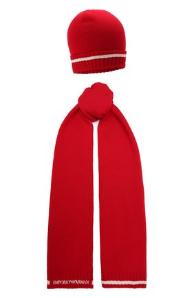 Детский комплект из шапки и шарфа EMPORIO ARMANI красного цвета, арт. 407516/1A768 | Фото 1 (Материал: Шерсть, Текстиль)