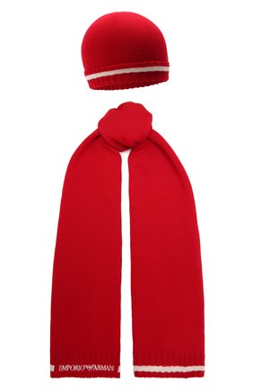 Детский комплект из шапки и шарфа EMPORIO ARMANI красного цвета, арт. 407313/1A713 | Фото 1 (Материал: Шерсть, Текстиль)