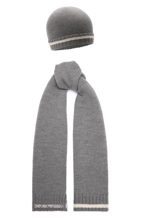 Детский комплект из шапки и шарфа EMPORIO ARMANI серого цвета, арт. 407313/1A713 | Фото 1 (Материал: Шерсть, Текстиль)