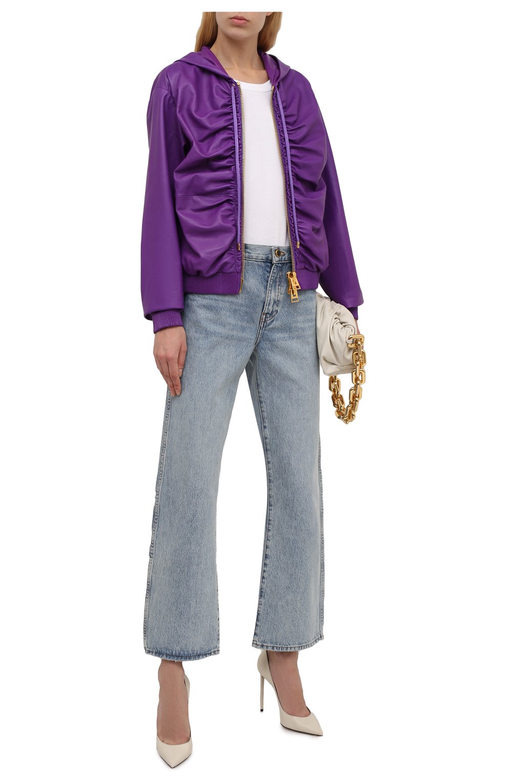 Женская кожаная куртка TOM FORD фиолетового цвета, арт. CSL682-LEX228 | Фото 2 (Кросс-КТ: Куртка; Рукава: Длинные; Стили: Гранж; Материал внешний: Натуральная кожа; Женское Кросс-КТ: Замша и кожа; Длина (верхняя одежда): Короткие; Материал подклада: Шелк)