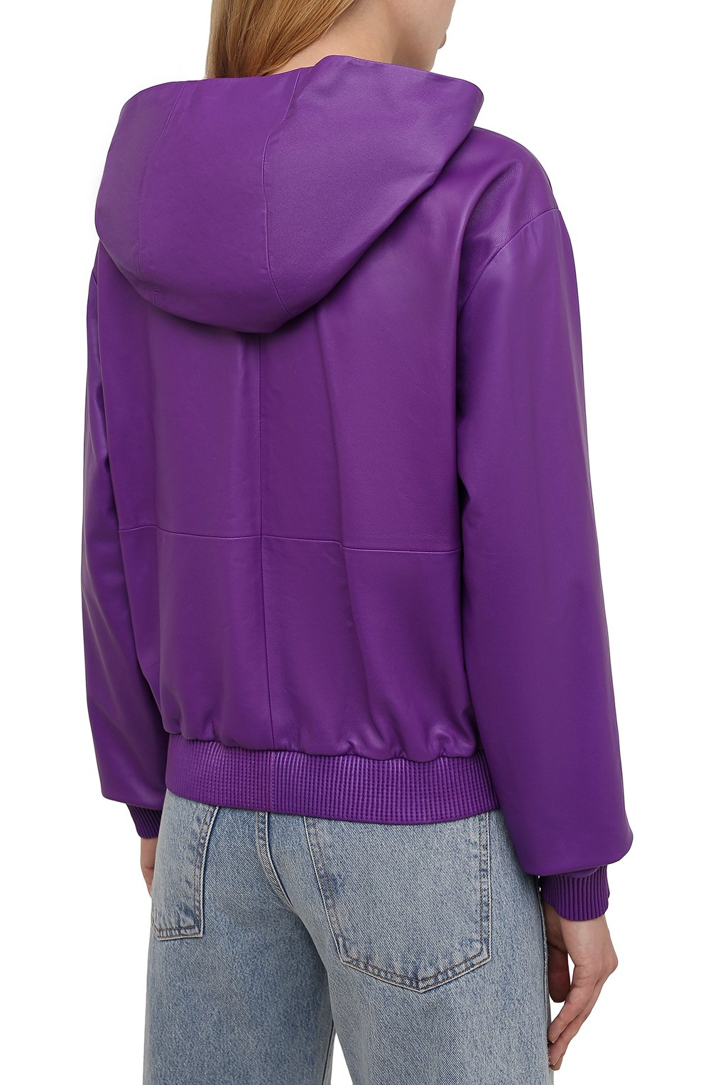 Женская кожаная куртка TOM FORD фиолетового цвета, арт. CSL682-LEX228 | Фото 4 (Кросс-КТ: Куртка; Рукава: Длинные; Стили: Гранж; Материал внешний: Натуральная кожа; Женское Кросс-КТ: Замша и кожа; Длина (верхняя одежда): Короткие; Материал подклада: Шелк)