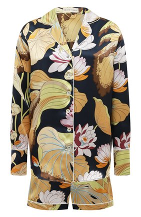 Женская шелковая пижама OLIVIA VON HALLE синего цвета, арт. AW2122 | Фото 1 (Длина Ж (юбки, платья, шорты): Мини; Длина (для топов): Стандартные; Рукава: Длинные; Материал внешний: Шелк)