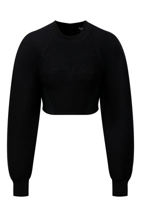 Женский пуловер DOLCE & GABBANA черного цвета, арт. F9J59T/HUMLX | Фото 1 (Рукава: Длинные; Материал подклада: Хлопок; Длина (для топов): Укороченные; Материал внешний: Синтетический материал; Женское Кросс-КТ: Пуловер-одежда; Стили: Романтичный)
