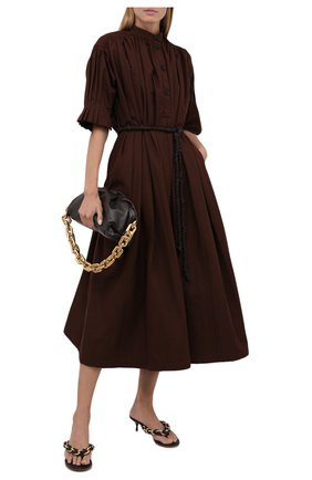 Женское хлопковое платье JIL SANDER коричневого цвета по цене 159500 руб., арт. JSCT500504-WT244200 | Фото 2 Женское хлопковое платье JIL SANDER коричневого цвета, арт. JSCT500504-WT244200 | Фото 2 (Длина Ж (юбки, платья, шорты): Миди; Материал внешний: Хлопок; Рукава: 3/4; Женское Кросс-КТ: Платье-одежда, платье-рубашка; Случай: Повседневный; Стили: Кэжуэл)