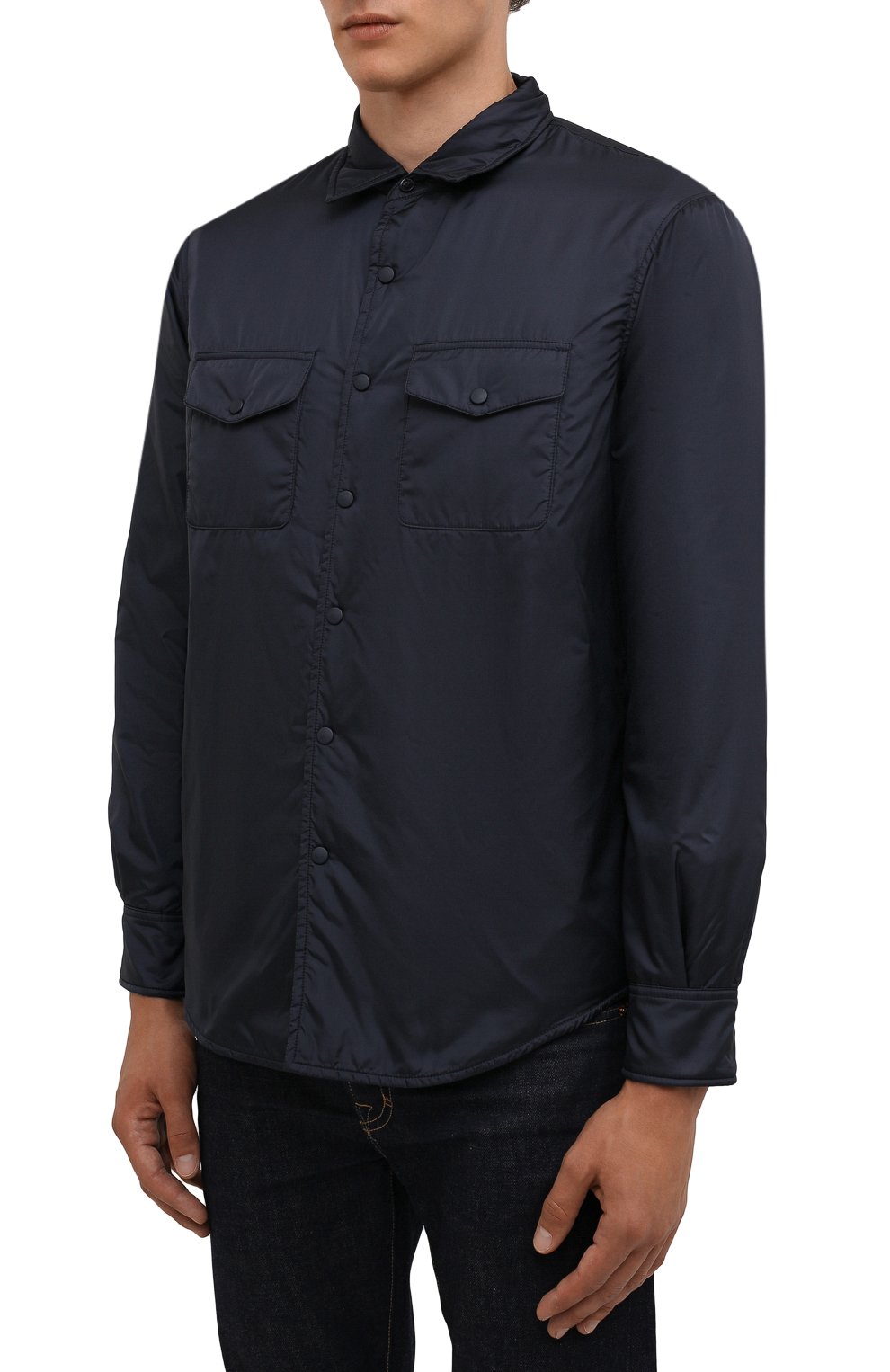 Мужская утепленная куртка-рубашка ASPESI темно-синего цвета, арт. W1 I I029 7961 | Фото 3 (Кросс-КТ: Куртка; Рукава: Длинные; Материал внешний: Синтетический материал; Мужское Кросс-КТ: утепленные куртки; Материал подклада: Синтетический материал; Длина (верхняя одежда): Короткие; Стили: Кэжуэл)