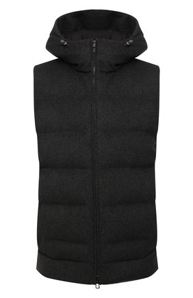 Мужской пуховый жилет LORO PIANA темно-серого цвета по цене 365500 руб., арт. FAL3491 | Фото 1 Мужской пуховый жилет LORO PIANA темно-серого цвета, арт. FAL3491 | Фото 1 (Материал утеплителя: Пух и перо, Шерсть; Материал внешний: Кашемир, Шерсть; Длина (верхняя одежда): Короткие; Кросс-КТ: Куртка, Пуховик; Стили: Спорт-шик)