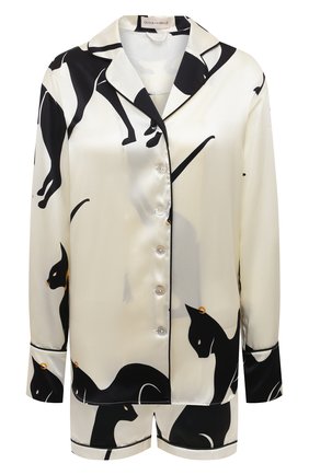 Женская шелковая пижама OLIVIA VON HALLE черно-белого цвета, арт. AW2120 | Фото 1 (Длина Ж (юбки, платья, шорты): Мини; Длина (для топов): Стандартные; Рукава: Длинные; Материал внешний: Шелк)