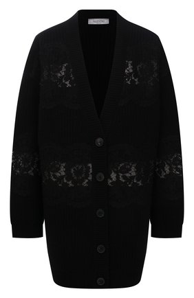 Женский шерстяной кардиган VALENTINO черного цвета по цене 212000 руб., арт. WB3KE00U6M6 | Фото 1 Женский шерстяной кардиган VALENTINO черного цвета, арт. WB3KE00U6M6 | Фото 1 (Длина (для топов): Удлиненные; Материал внешний: Шерсть; Рукава: Длинные; Стили: Кэжуэл; Женское Кросс-КТ: кардиган-трикотаж)
