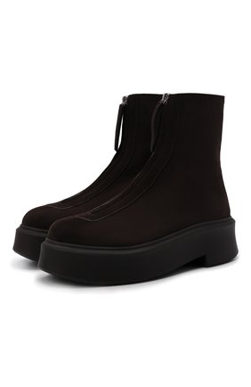 Женские замшевые ботинки zipped boot i THE ROW темно-коричневого цвета, арт. F1144-L25 | Фото 1 (Каблук высота: Низкий; Материал внутренний: Натуральная кожа; Подошва: Платформа; Женское Кросс-КТ: Зимние ботинки; Материал внешний: Кожа, Замша; Материал утеплителя: Без утеплителя)