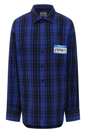 Женская рубашка из хлопка и вискозы VETEMENTS синего цвета по цене 82200 руб., арт. UA52SH800B 1002/W | Фото 1 Женская рубашка из хлопка и вискозы VETEMENTS синего цвета, арт. UA52SH800B 1002/W | Фото 1 (Рукава: Длинные; Длина (для топов): Удлиненные; Материал внешний: Хлопок, Синтетический материал; Стили: Спорт-шик; Принт: Клетка; Женское Кросс-КТ: Рубашка-одежда)