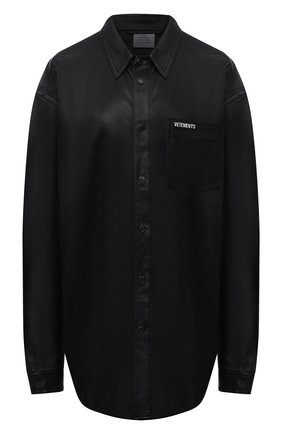 Женская кожаная рубашка VETEMENTS черного цвета по цене 277000 руб., арт. UA52SH980B 2404/W | Фото 1 Женская кожаная рубашка VETEMENTS черного цвета, арт. UA52SH980B 2404/W | Фото 1 (Длина (для топов): Удлиненные; Рукава: Длинные; Стили: Гламурный; Принт: Без принта; Женское Кросс-КТ: Рубашка-одежда; Материал внешний: Натуральная кожа)