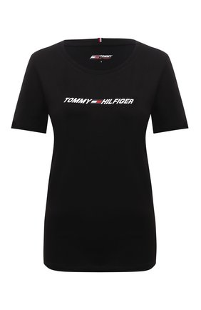 Женская хлопковая футболка TOMMY HILFIGER черного цвета по цене 4490 руб., арт. S10S101016 | Фото 1 Женская хлопковая футболка TOMMY HILFIGER черного цвета, арт. S10S101016 | Фото 1 (Материал внешний: Хлопок; Рукава: Короткие; Длина (для топов): Стандартные; Стили: Спорт-шик; Принт: С принтом; Женское Кросс-КТ: Футболка-одежда, Футболка-спорт)