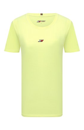 Женская хлопковая футболка TOMMY HILFIGER зеленого цвета по цене 4490 руб., арт. S10S101181 | Фото 1 Женская хлопковая футболка TOMMY HILFIGER зеленого цвета, арт. S10S101181 | Фото 1 (Рукава: Короткие; Длина (для топов): Стандартные; Материал внешний: Хлопок; Стили: Спорт-шик; Принт: С принтом; Женское Кросс-КТ: Футболка-одежда, Футболка-спорт)