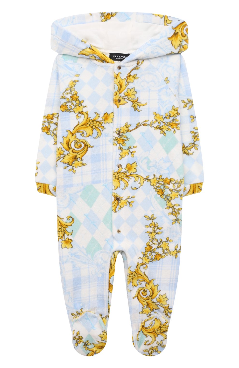 Детский хлопковый комбинезон VERSACE голубого цвета, арт. 1000452/1A01067/9-12M | Фото 1 (Ростовка одежда: 3 мес | 62 см, 6 мес | 68 см, 9 мес | 74 см)