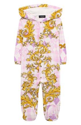 Детский хлопковый комбинезон VERSACE розового цвета по цене 37600 руб., арт. 1000452/1A01067/9-12M | Фото 1 Детский хлопковый комбинезон VERSACE розового цвета, арт. 1000452/1A01067/9-12M | Фото 1 (Ростовка одежда: 3 мес | 62 см, 6 мес | 68 см, 9 мес | 74 см)