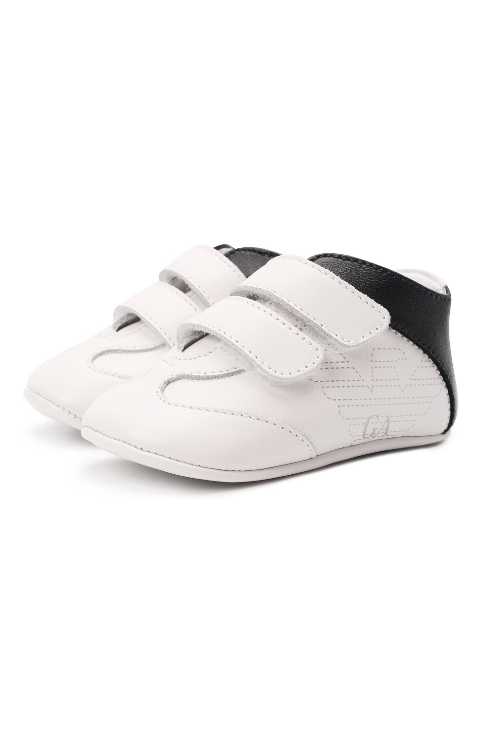 Детского кожаные пинетки EMPORIO ARMANI белого цвета, арт. XLX002/X0N23 | Фото 1