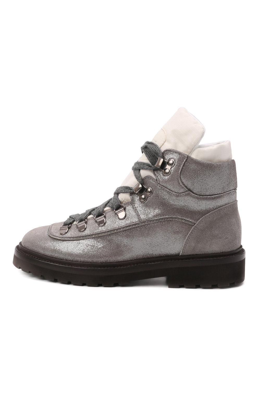 Детские кожаные ботинки BRUNELLO CUCINELLI серебряного цвета, арт. BZMIL1G026 | Фото 2 (Материал внешний: Кожа; Материал внутренний: Натуральная кожа)