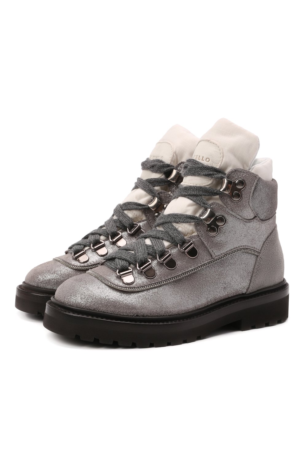 Детские кожаные ботинки BRUNELLO CUCINELLI серебряного цвета, арт. BZMILZG026 | Фото 1 (Материал внешний: Кожа; Материал внутренний: Натуральная кожа)