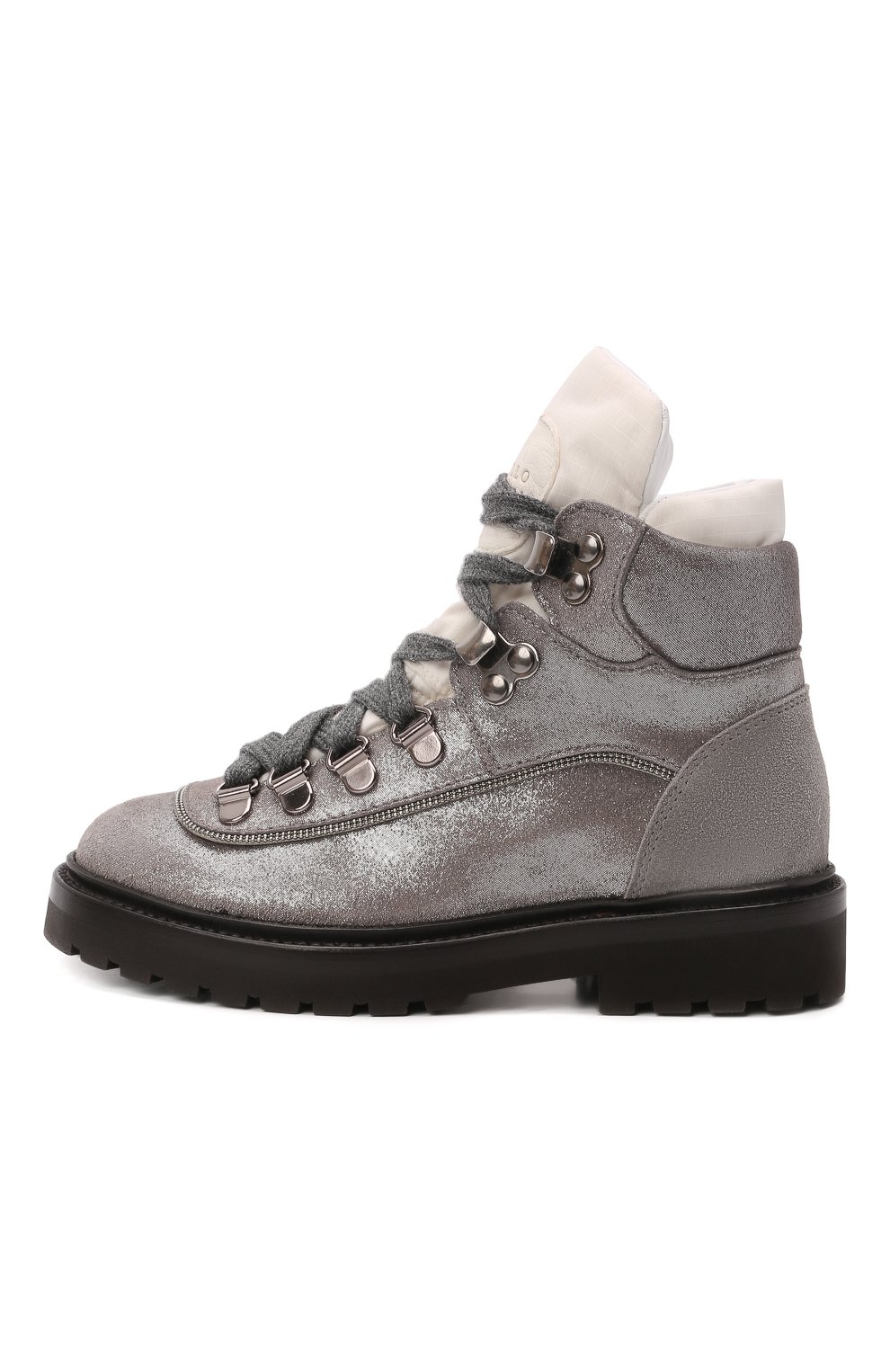 Детские кожаные ботинки BRUNELLO CUCINELLI серебряного цвета, арт. BZMILZG026 | Фото 2 (Материал внешний: Кожа; Материал внутренний: Натуральная кожа)