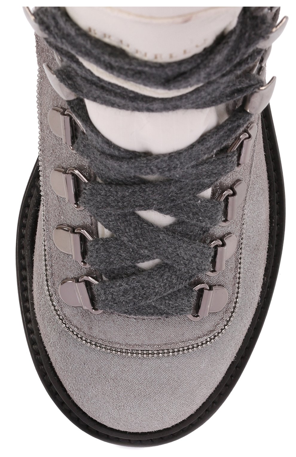 Детские кожаные ботинки BRUNELLO CUCINELLI серебряного цвета, арт. BZMILZG026 | Фото 4 (Материал внешний: Кожа; Материал внутренний: Натуральная кожа)