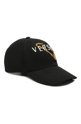 Женская хлопковая бейсболка safety pin VERSACE черного цвета по цене 29950 руб., арт. ICAP004/A233165 | Фото 1 Женская хлопковая бейсболка safety pin VERSACE черного цвета, арт. ICAP004/A233165 | Фото 1 (Материал: Хлопок, Текстиль)