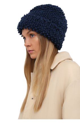 Женская кашемировая шапка INVERNI синего цвета, арт. 4938 CM | Фото 2 (Материал: Кашемир, Шерсть, Текстиль)