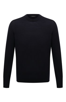 Мужской джемпер из шерсти и кашемира ERMENEGILDO ZEGNA темно-синего цвета по цене 78650 руб., арт. UYF99/110 | Фото 1 Мужской джемпер из шерсти и кашемира ERMENEGILDO ZEGNA темно-синего цвета, арт. UYF99/110 | Фото 1 (Рукава: Длинные; Длина (для топов): Стандартные; Материал внешний: Шерсть; Мужское Кросс-КТ: Джемперы; Вырез: Круглый; Принт: Без принта; Стили: Классический)
