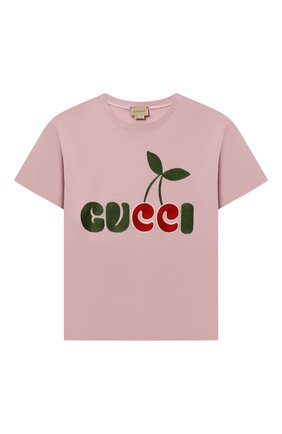 Детская хлопковая футболка GUCCI розового цвета по цене 17500 руб., арт. 609675/XJDNY | Фото 1 Детская хлопковая футболка GUCCI розового цвета, арт. 609675/XJDNY | Фото 1 (Материал внешний: Хлопок; Девочки Кросс-КТ: футболка-одежда; Рукава: Короткие; Ростовка одежда: 10 - 11 лет | 140 - 146см, 4 года | 104 см, 5 лет | 110 см, 6 лет | 116 см, 8 лет | 128 см)